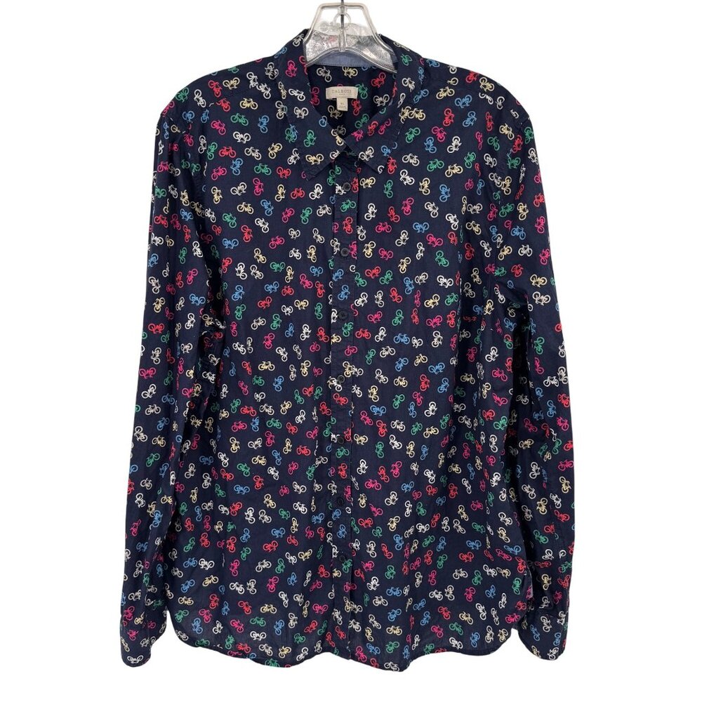 Talbots womens Button-Up Long Sleeve Shirt Bicycle Print 100% Cotton size XL